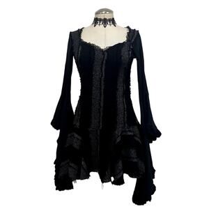 Asymmetrical Striped Layered Flare Dramatic Sleeve Whimsigoth Vamp Gothic Dress